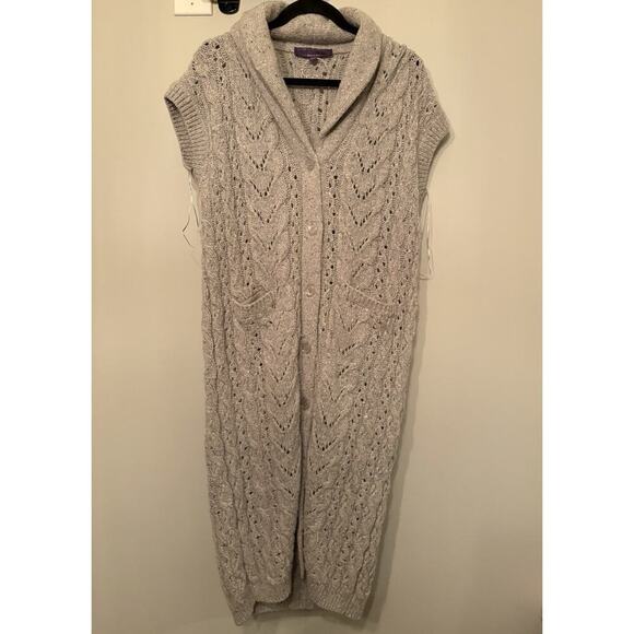 Ralph Lauren Collection Cable-Knit Cashmere Long Sweater Vest Cardigan Dress S - Picture 6 of 9